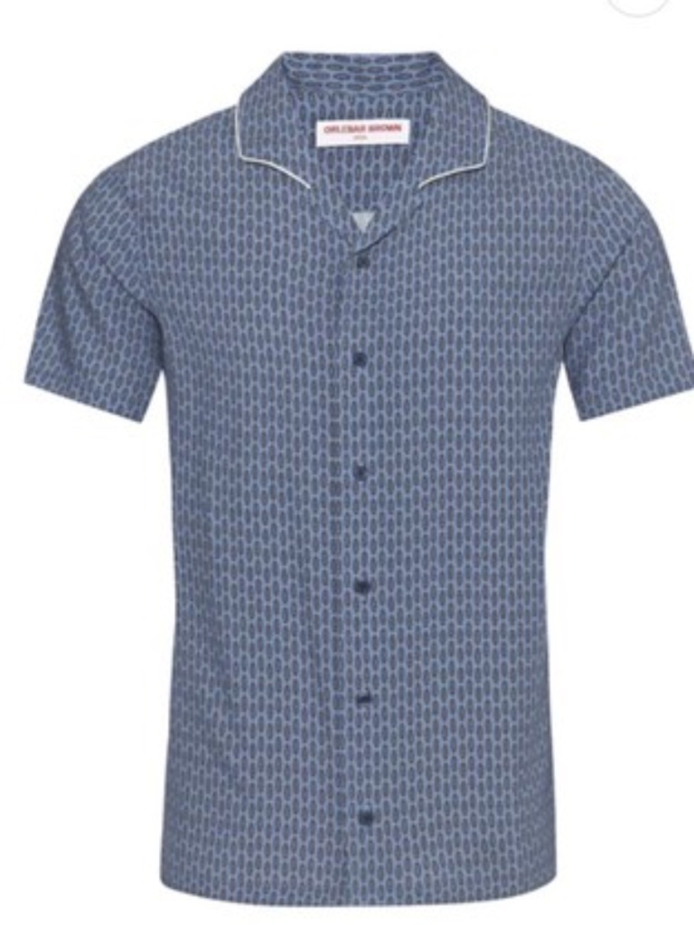 Orlebar Brown Hibbert Perez Print Classic Fit Capri Collar Springfield Blue Lrg